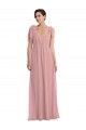 Compre Rosa empolvado línea A Halter Gasa Largo Vestidos de dama de honor
