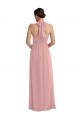 Compre Rosa empolvado línea A Halter Gasa Largo Vestidos de dama de honor