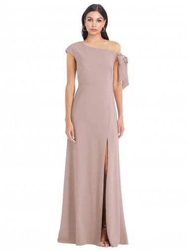 Compre Rosa empolvado línea A Hombros Descubiertos Crepé Elástico Largo Formales Vestidos de dama de honor / Vestidos de fiesta