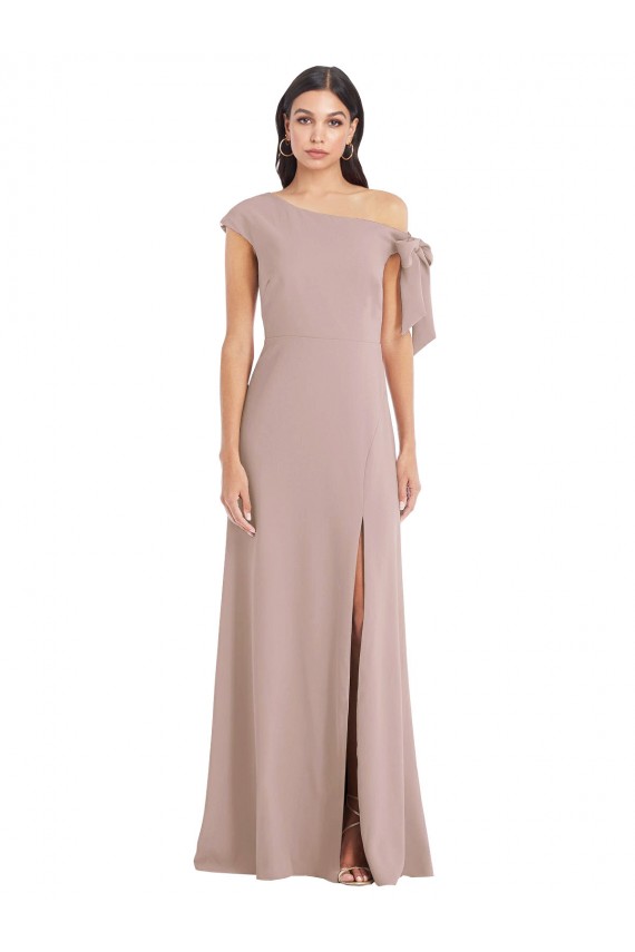 Compre Rosa empolvado línea A Hombros Descubiertos Crepé Elástico Largo Formales Vestidos de dama de honor / Vestidos de fiesta