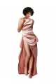 Compre Rosa empolvado línea A Un Hombre Satén sedoso Largo Formales Vestidos de dama de honor / Vestidos de fiesta