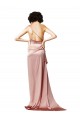 Compre Rosa empolvado línea A Un Hombre Satén sedoso Largo Formales Vestidos de dama de honor / Vestidos de fiesta