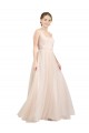 Compre Rosa línea A Cucharón Tul Largo Vestidos de dama de honor