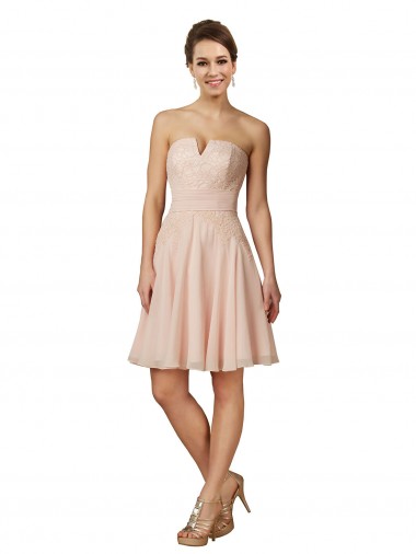 Compre Rosa línea A Cuello de Corazón Gasa Encaje Corto Vestidos de dama de honor / Vestidos de cóctel