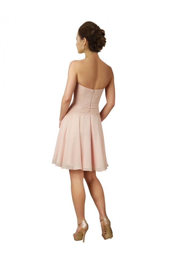Compre Rosa línea A Cuello de Corazón Gasa Encaje Corto Vestidos de dama de honor / Vestidos de cóctel