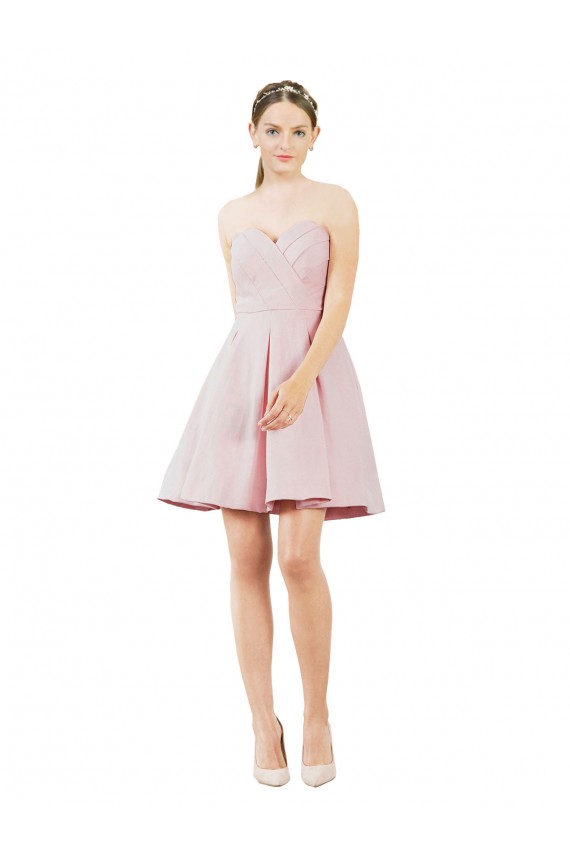 Compre Rosa línea A Cuello de Corazón Satén Corto Vestidos de dama de honor / Vestidos de cóctel