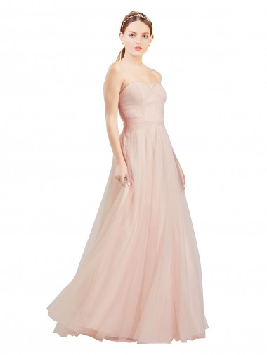 Compre Rosa línea A Cuello de Corazón Sin tirantes Tul Largo Vestidos de dama de honor