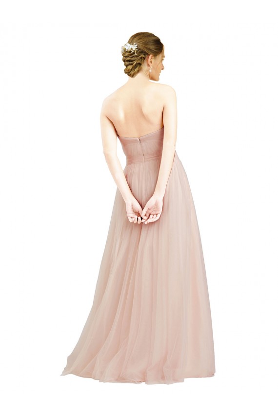 Compre Rosa línea A Cuello de Corazón Sin tirantes Tul Largo Vestidos de dama de honor
