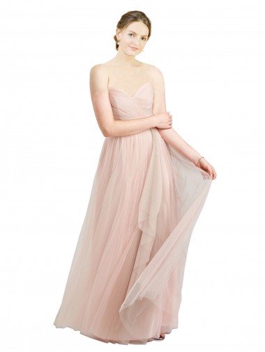 Compre Rosa línea A Cuello de Corazón Tul Largo Vestidos de dama de honor