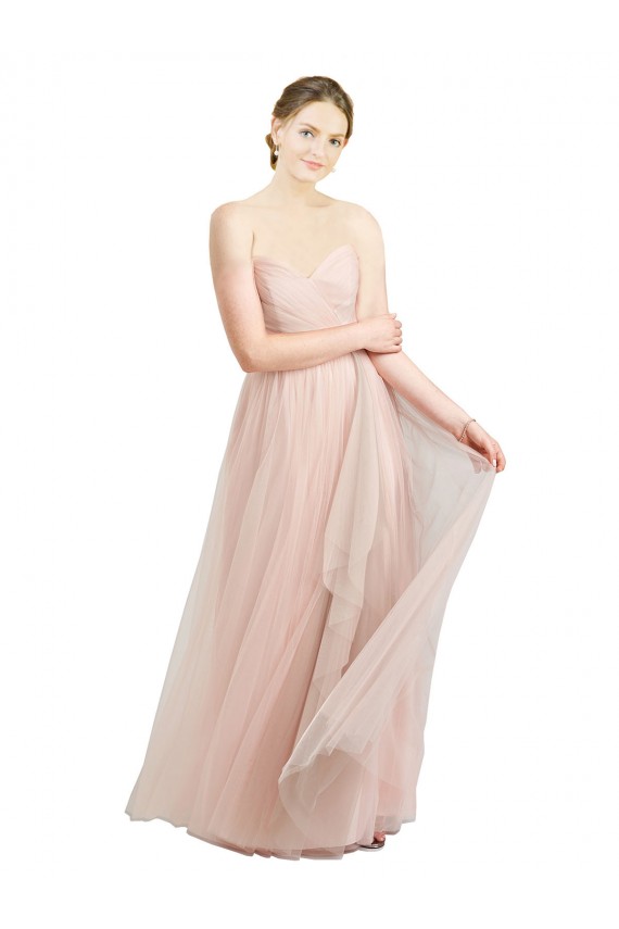 Compre Rosa línea A Cuello de Corazón Tul Largo Vestidos de dama de honor