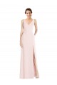 Compre Rosa línea A Cuello en V Crepé Elástico Largo Vestidos de dama de honor / Vestidos de fiesta