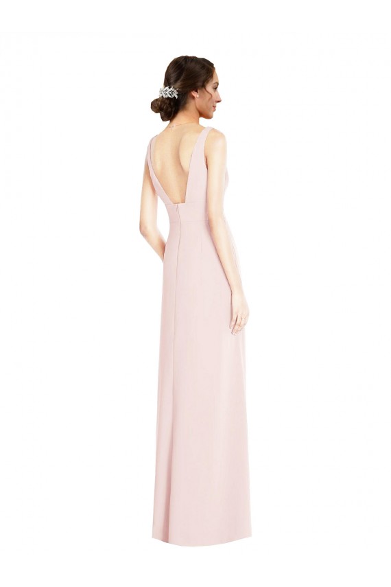 Compre Rosa línea A Cuello en V Crepé Elástico Largo Vestidos de dama de honor / Vestidos de fiesta