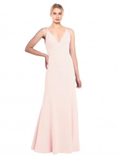 Compre Rosa línea A Cuello en V Cuello Alto Crepé Elástico Largo Formales Vestidos de dama de honor / Vestidos de fiesta