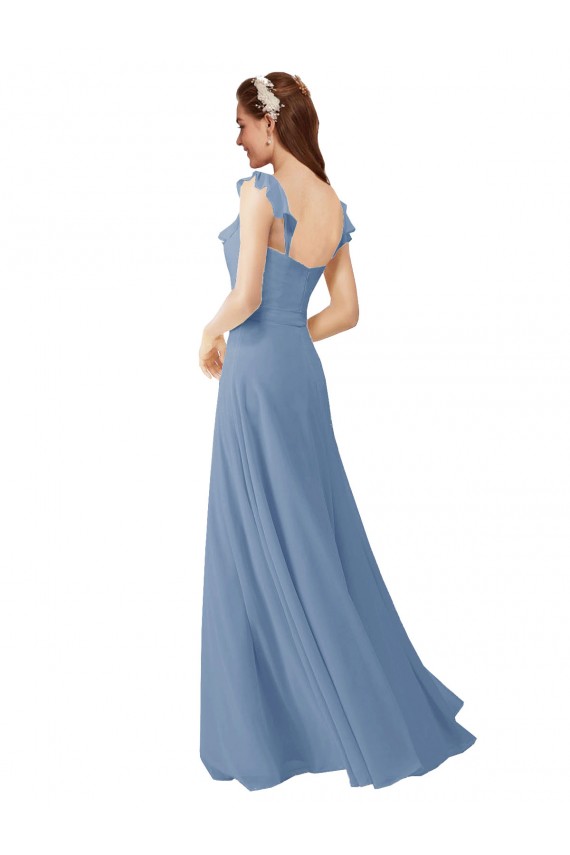 Compre Rosa línea A Cuello en V Gasa Largo Vestidos de dama de honor
