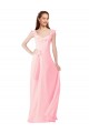 Compre Rosa línea A Cuello en V Gasa Largo Vestidos de dama de honor