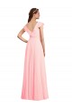 Compre Rosa línea A Cuello en V Gasa Largo Vestidos de dama de honor