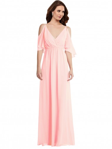 Compre Rosa línea A Cuello en V Gasa Largo Vestidos de dama de honor
