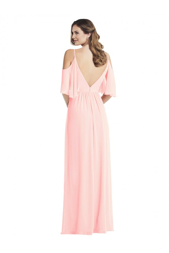 Compre Rosa línea A Cuello en V Gasa Largo Vestidos de dama de honor
