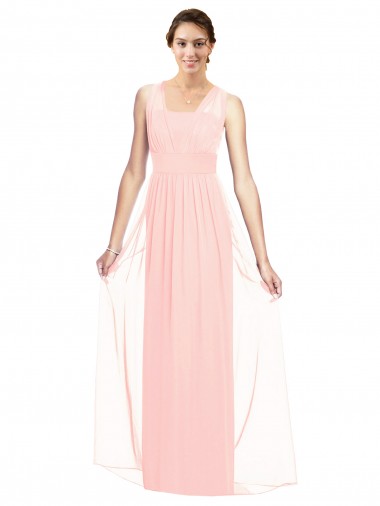 Compre Rosa línea A Cuello en V Gasa Largo Vestidos de dama de honor