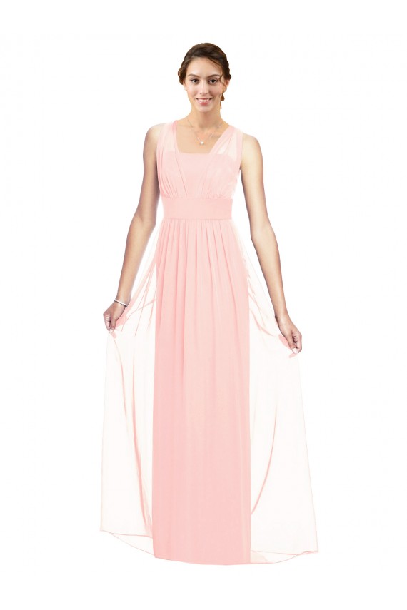 Compre Rosa línea A Cuello en V Gasa Largo Vestidos de dama de honor