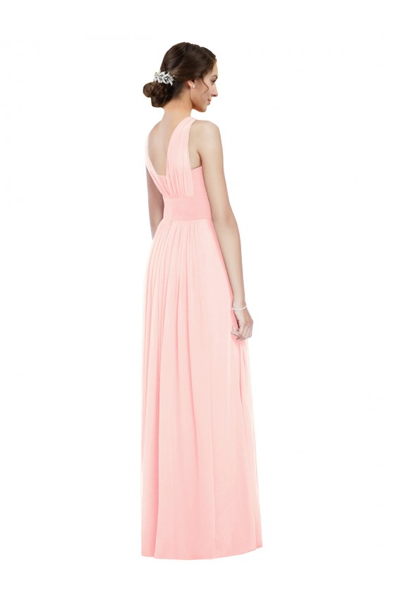Compre Rosa línea A Cuello en V Gasa Largo Vestidos de dama de honor