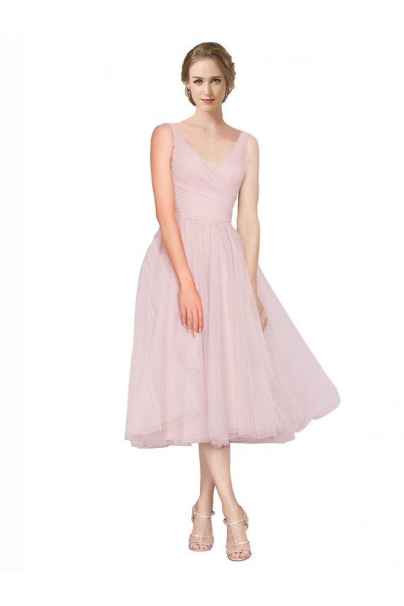 Compre Rosa línea A Cuello en V Tul Corto Vestidos de dama de honor / Vestidos de cóctel / Vestidos para homecoming