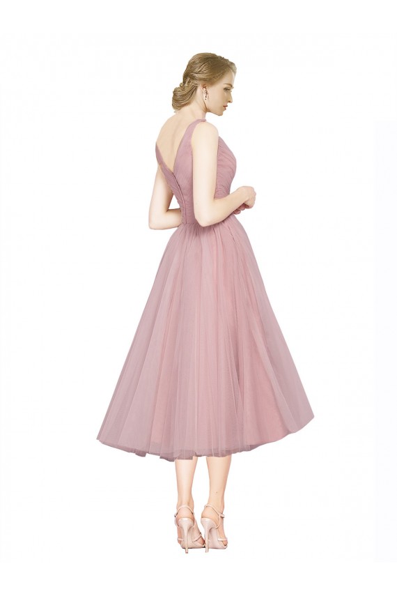 Compre Rosa línea A Cuello en V Tul Corto Vestidos de dama de honor / Vestidos de cóctel / Vestidos para homecoming