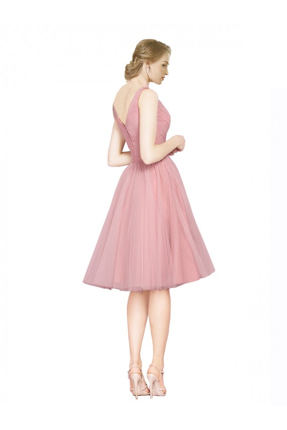Compre Rosa línea A Cuello en V Tul Corto Vestidos de dama de honor / Vestidos de cóctel / Vestidos para homecoming