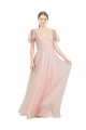 Compre Rosa línea A Cuello en V Tul Largo Vestidos de dama de honor