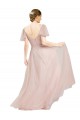 Compre Rosa línea A Cuello en V Tul Largo Vestidos de dama de honor