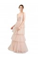 Compre Rosa línea A Cuello en V Tul Largo Vestidos de dama de honor