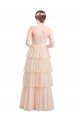 Compre Rosa línea A Cuello en V Tul Largo Vestidos de dama de honor