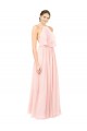 Compre Rosa línea A Halter Gasa Largo Vestidos de dama de honor
