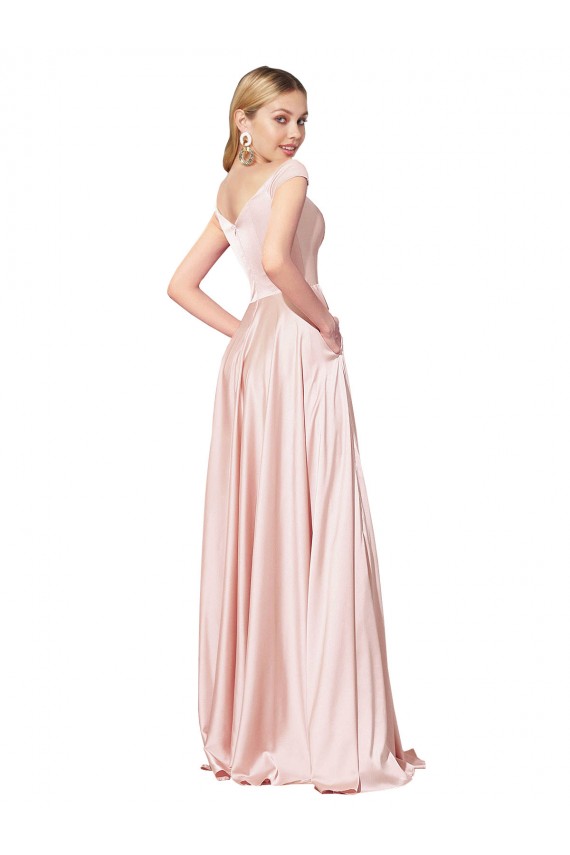 Compre Rosa línea A Hombros Descubiertos Satén Largo Formales Vestidos de dama de honor / Vestidos de fiesta