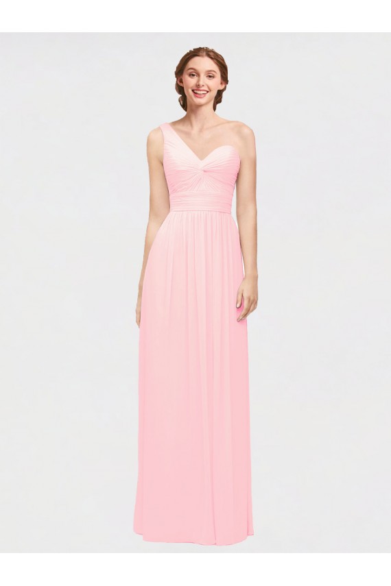 Compre Rosa línea A Un Hombre Cuello de Corazón Gasa Largo Vestidos de dama de honor