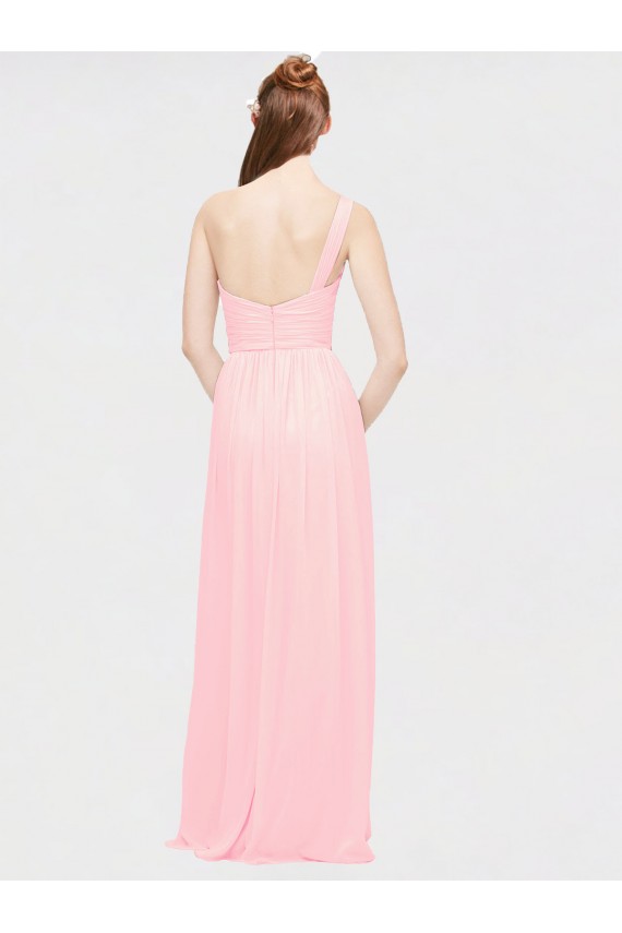 Compre Rosa línea A Un Hombre Cuello de Corazón Gasa Largo Vestidos de dama de honor