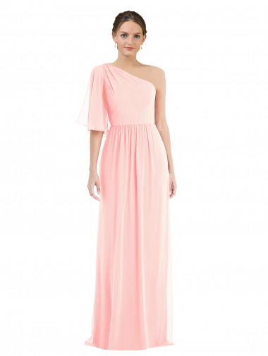 Compre Rosa línea A Un Hombre Gasa Largo Vestidos de dama de honor
