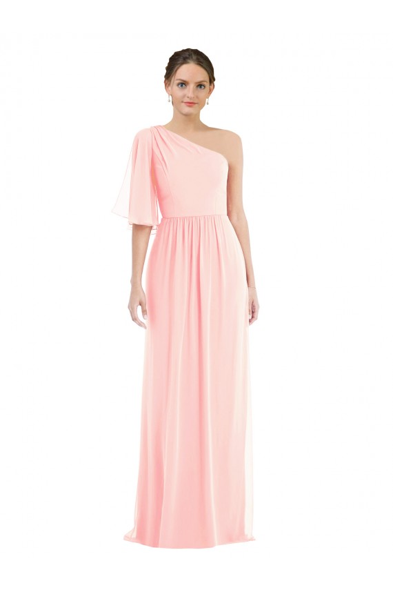 Compre Rosa línea A Un Hombre Gasa Largo Vestidos de dama de honor