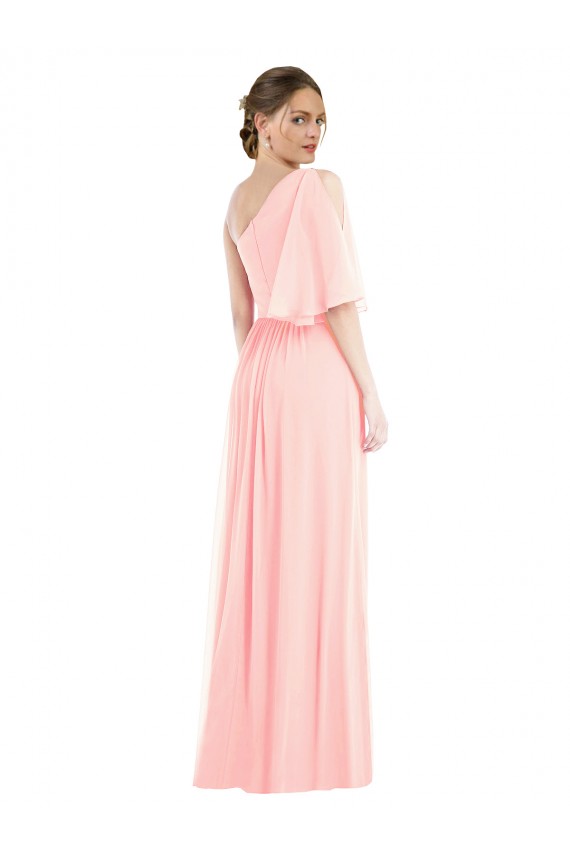 Compre Rosa línea A Un Hombre Gasa Largo Vestidos de dama de honor