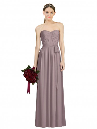 Compre Rosa polvorienta línea A Cuello de Corazón Gasa Largo Vestidos de dama de honor