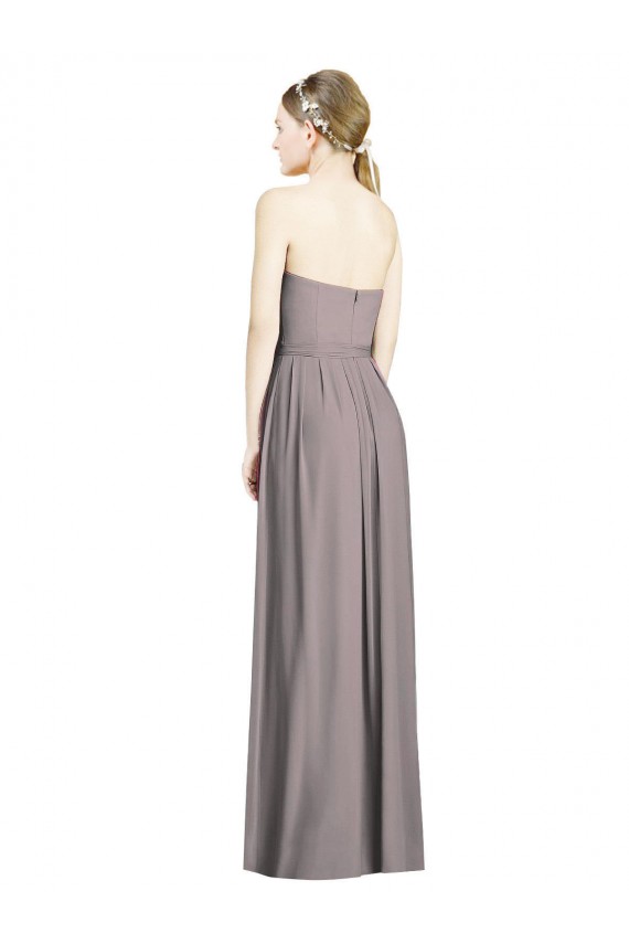 Compre Rosa polvorienta línea A Cuello de Corazón Gasa Largo Vestidos de dama de honor
