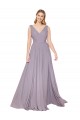 Compre Rosa polvorienta línea A Cuello en V Cuello Alto Gasa Largo Formales Vestidos de dama de honor / Vestidos de fiesta