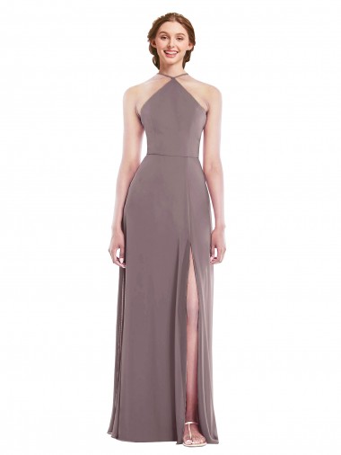 Compre Rosa polvorienta línea A Halter Gasa Largo Formales Vestidos de dama de honor / Vestidos de noche