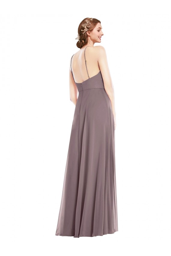 Compre Rosa polvorienta línea A Halter Gasa Largo Formales Vestidos de dama de honor / Vestidos de noche
