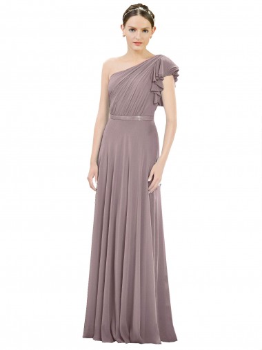 Compre Rosa polvorienta línea A Un Hombre Gasa Largo Vestidos de dama de honor