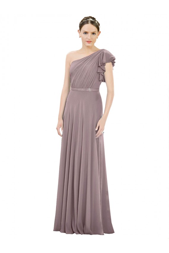 Compre Rosa polvorienta línea A Un Hombre Gasa Largo Vestidos de dama de honor