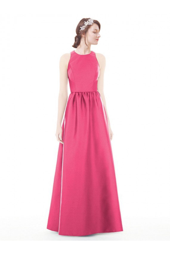 Compre Rubí línea A Cuello joya Satén Largo Vestidos de dama de honor