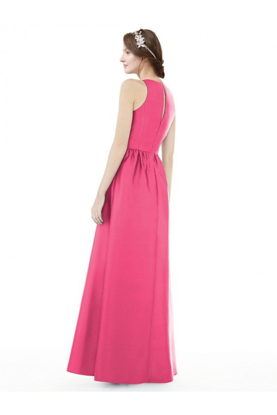 Compre Rubí línea A Cuello joya Satén Largo Vestidos de dama de honor