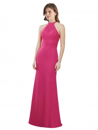 Compre Rubí línea A Halter Cuello de Corazón Gasa Largo Vestidos de dama de honor