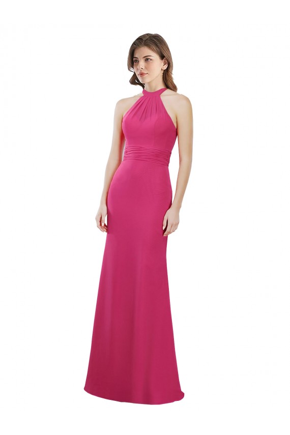 Compre Rubí línea A Halter Cuello de Corazón Gasa Largo Vestidos de dama de honor